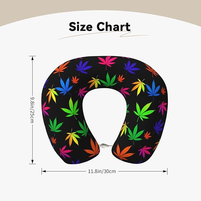 Neck Pillow Memory Foam Chin Cushion with Breathable Cover Trippy Neon Weedleaf Leaves, Cute Airplane Car Pillows for Office Head Pain Relief