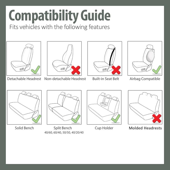FH Group Automotive Car Seat Covers Full Set Premium 3D Air Mesh Front Seat Covers, Airbag Compatible & Split Bench Cover Universal Fit Interior Accessories for Cars Trucks and SUVs - Gray