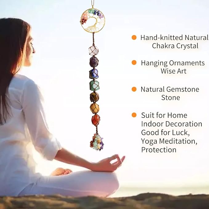Handmade Crystal Window Car Hanging Ornaments 7 Chakra Home Decoration Feng Shui Ornament Yoga Meditation Car Decoration Tumbled Palm Stones Christmas Decorations Ornaments (Style 5)