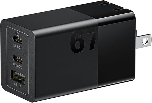 Lenovo 67W USB-C Charger, 3-Port Multi-Device Fast Charging, Advanced GaN Charger Block, Compact Fast Wall Charger, for MacBook Pro/Air, Dell XPS, iPhone 16 Series, Samsung Galaxy, and More