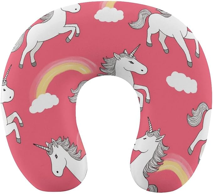 Compact Polyester Neck Support Pillow, Magic Unicorn Rainbow U-Shaped, U-Shape Rest Cushion for Car Office Travel, Machine Washable Comfort