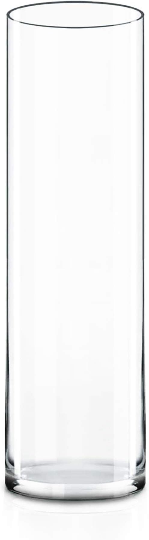 CYS Excel (H:16” D:4”) Tall Clear Glass Cylinder Vase | Multiple Size Choices Glass Flower Vase Centerpieces | Tall Hurricane Floating Candle Holder