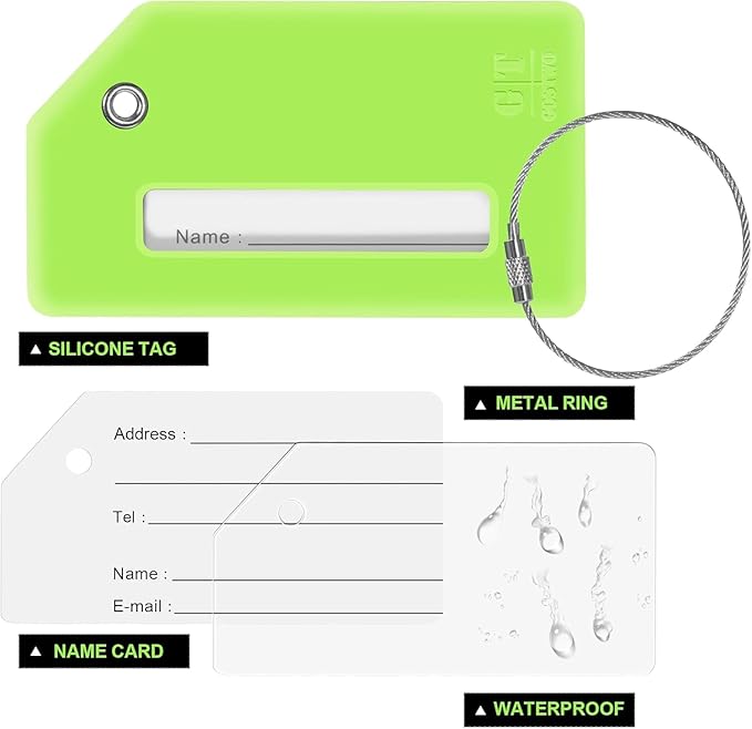 Gostwo 2 Pack Silicone Luggage Tags for Suitcases, 26 Initial Letter Baggage Labels Handbag School Bag Suitcase Instrument Tag with Stainless Steel Loop(Green)(Letter O)