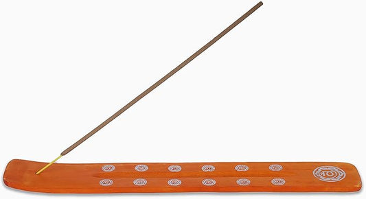 Bless-International Traditional-Handmade-Burner Wooden-Incense-Stick-Holder Ash-Catcher-Stand for-Aromatherapy-Meditation-Yoga (Orange, The Energy) 10 Inches, Pack of 1