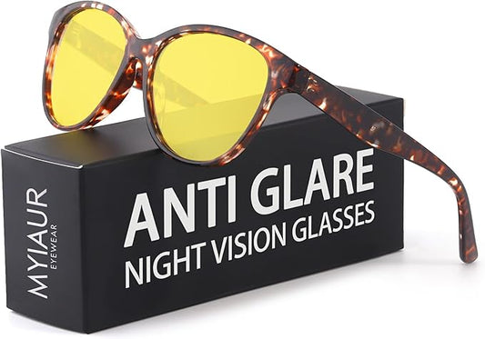Myiaur Night Vision Driving Glasses for Women, Polarized Anti Glare Yellow Lens Glasses for Nighttime, UV400 Protection