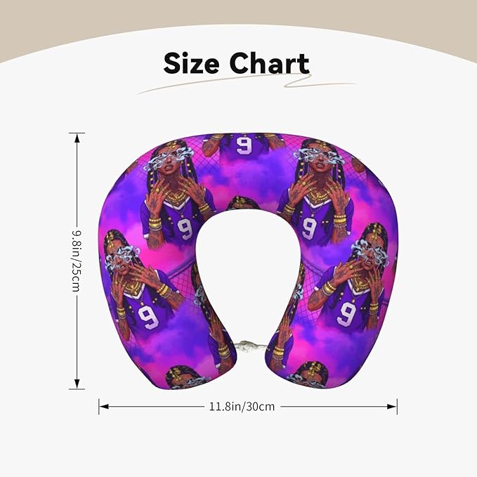 Travel Neck Pillows for Sleeping Rest Car Airplanes African American Black Girl Gold Ring Art Purple, Memory Foam with Removable Breathable Zipper Cover Washable for Men Women