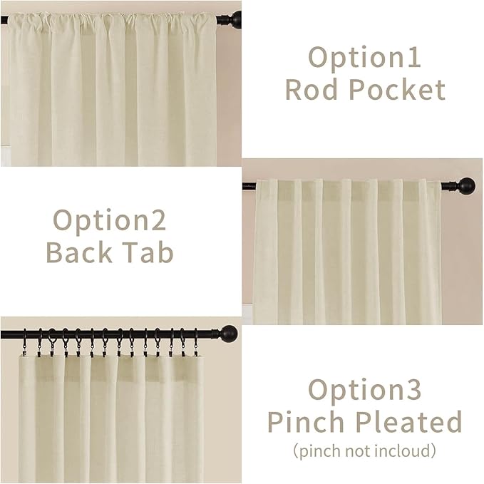 Joydeco Linen Curtains 84 Inch Length 2 Panel Sets,Light Filtering Curtains for Bedroom 100 Inch Wide Living Room Drapes with Back Tabs & Rod Pockets (W100 x L84 Inch, Linen)