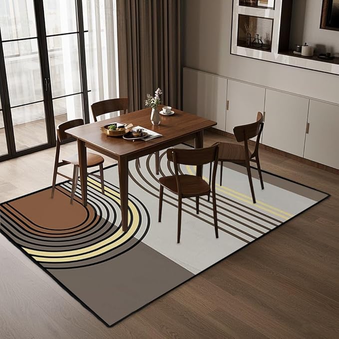 Abstract Washable Area Rug 5x7 Non Slip Durable High-Flow Carpet Contemporary Semi-Circular Line Area Carpet, Suitable for Living Rooms, Bedrooms and Home Offices