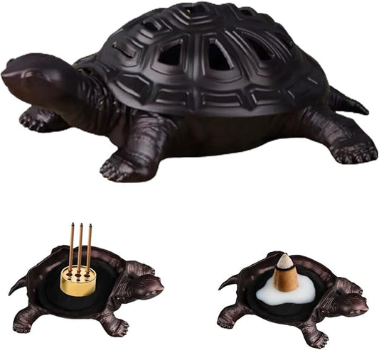 Incense Burner, Incense Holder with Incense Stick Holder, Vintage Censer Metal Turtle Ash Catcher, use for Stick or Coil Incense, Sage Cones and Frankincense