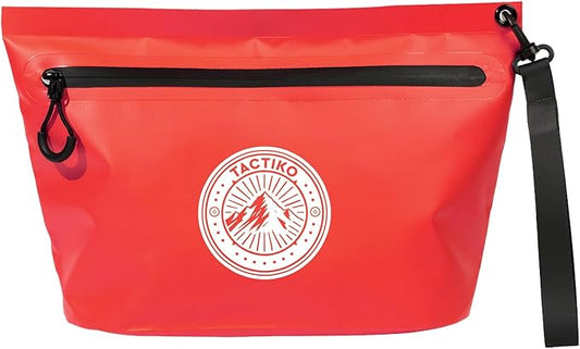 Tactiko 3L Water Resistant Pouch - Waterproof Material w/Splashproof Zipper - Hold All Zipper Bag for Storage, Toiletries, Travel, Beach, Cruise, Home (Red)