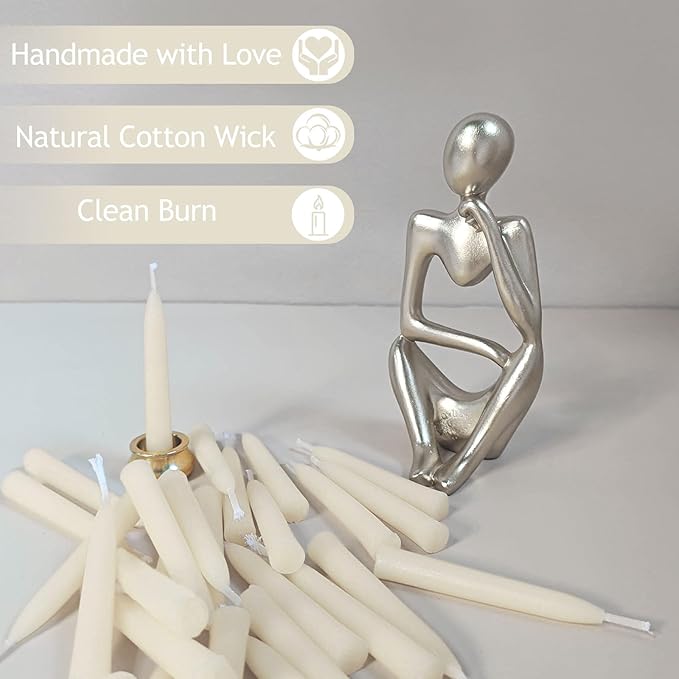 Meditation Bayberry Taper Candles Set, 20 Minute Bayberry Mini Prayer Candles, 30 pcs Small Wishing Candle with Brass Candle Holders for Home Yoga