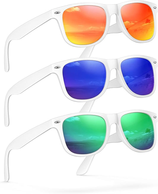 Sunglasses Womens Men Polarized UV400 Protection Trendy Classic Retro Square Mirrored Womens Sunglasses 3 Pack