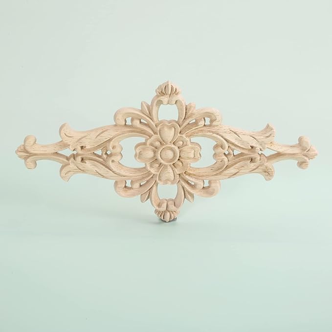 MUXSAM Wood Carved Appliques Furniture Decorative Onlays, 4Pcs Unpainted DIY Center Carving Decal for Door Wall Ceiling Cabinet Dresser Mirror Bed Mantel Bench Decoration, 20x10cm/7.8"x3.94"