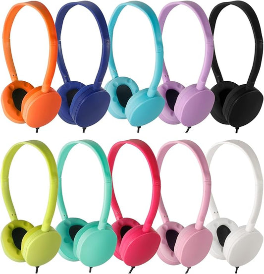 CN-Outlet Classroom Kids Headphones Bulk 100 Pack 10 Colourful Class Set of Headphones for Students Children Toddler Boys Girls Teen and Adult