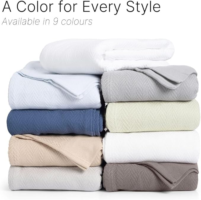 100% Long Staple Cotton Herringbone Multipurpose Blanket | Soft & Breathable, Lightweight All-Season Throw for Sofa/Couch/Bed | Machine Washable | (Herringbone - Lavender, Queen)