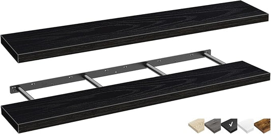 QEEIG Floating Shelves for Wall 55.1" Extra Long - Wall Mounted Shelf Bathroom Kitchen Living Room Bedroom Farmhouse Home Decor Display Bookshelf Large 55.1 x 9.3 inch Set of 2, Black (008-140B)