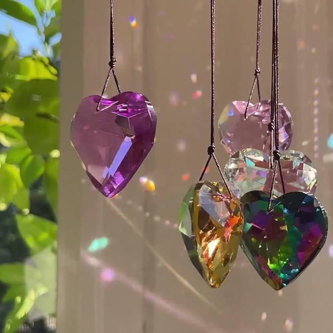 Colorful Heart Crystals Suncatcher Hanging Sun Catcher with Chain Pendant Ornament for Window Home Garden Christmas Day Party Wedding Decoration (AB Color)