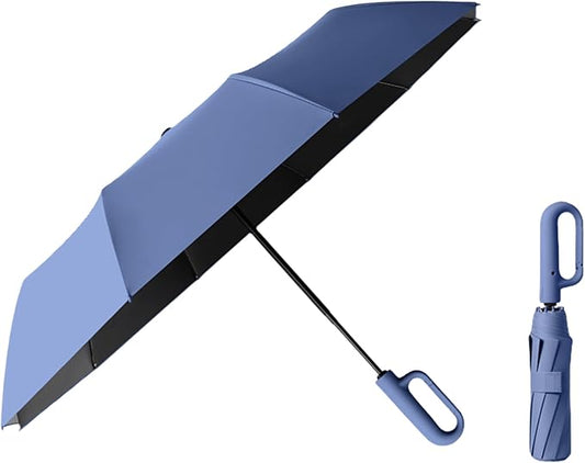 Travel Folding Golf Umbrella 10 Ribs Automatic Open/Close,Lightweight Compact Portable Backpack Car Parasol Outdoor,Sun/Rain,Anti 99 UV Protection UPF 50,Men Women Carabiner Handle Design