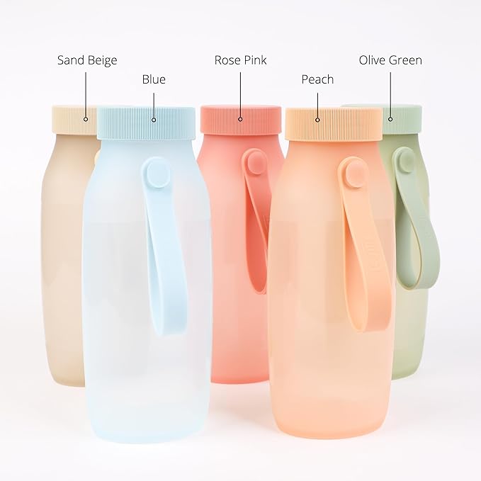 BLUE GINKGO Collapsible Water Bottle – Lightweight, Foldable Silicone Bottle for Travel, Hiking, and Camping (16.9oz, Made in Korea, Sand Beige)