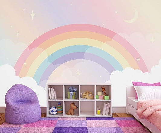 Rainbow Wallpaper for Girls Bedroom Kids Wallpaper Murals for Nursery（Not Peel and Stick）