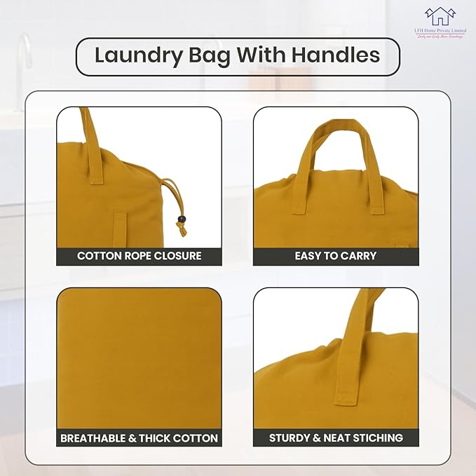 LFH Home Large Premium Cotton Canvas Laundry Bag with Drawstring and Handles Heavy Duty, Multi-Use, and Washable for Home, Travel, College or Storage 28x 40 (Pack of 6)-Yellow