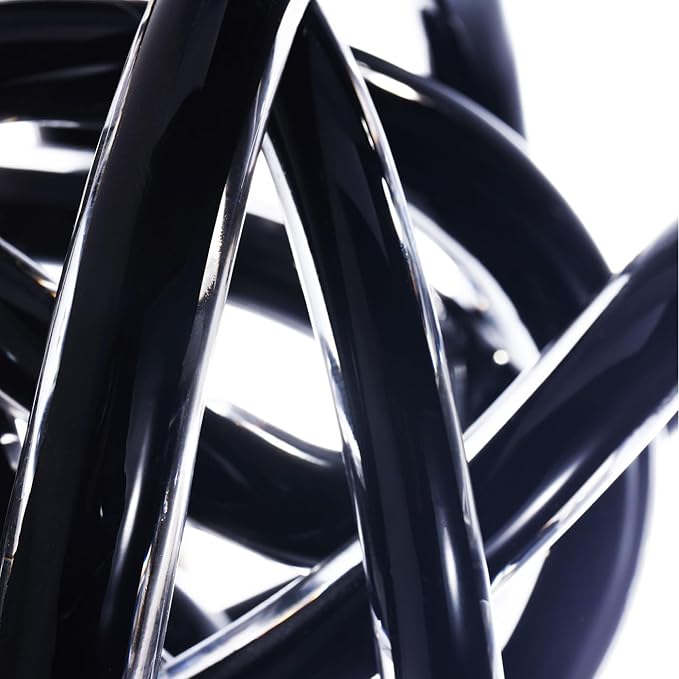 Luxury Lane Hand Blown Infinity Knot Sommerso Decorative Glass Ball for Bowls Home Decor 8 inch Tall Orbit Centerpiece Table Decoration Sculpture Black