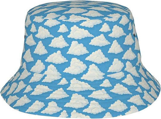 Colorful Fire Balloon, White Cloud Fisherman Hat Summer Foldable UV Protection Sun Hat