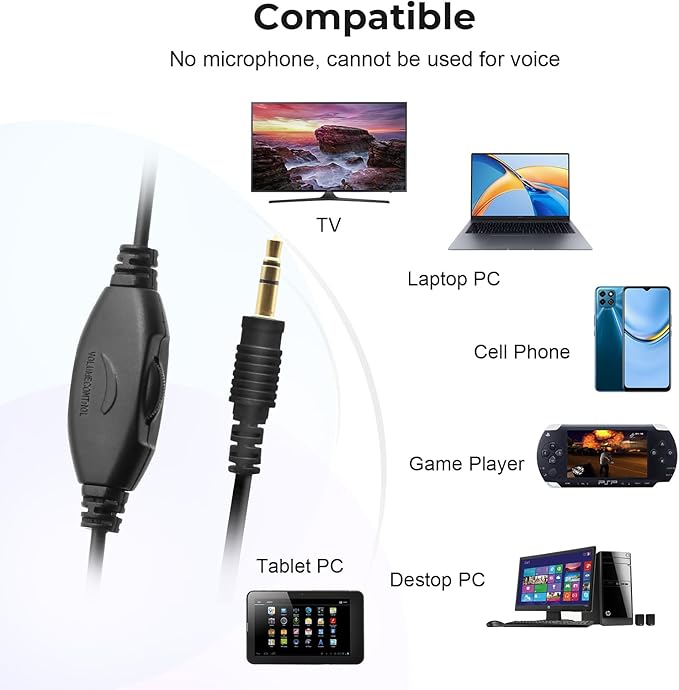 Long Cord Tv Headphones for Seniors with Volume Control Wired Over The Ear Headphone Corded Extra Long Cord Length Universal 3.5mm AUX Audio(19FT)