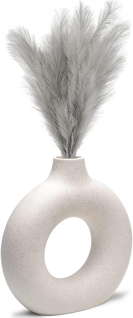 CEMABT White Donut Vase Hollow Ceramic Vase for Flowers Handmade Minimalist Boho ins Style Modern Home Decor for Wedding Dinner Table Party Living Room Office Bedroom（L，White）