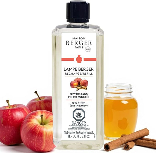 MAISON BERGER New Orleans Fragrance Oil Refill - 1 Liter (33.8 Fluid Ounces) for Lampe Berger - Pear, Apple, Honey & Vanilla Scent - Luxury Home Air Freshener - Long-Lasting Premium Diffuser Oil