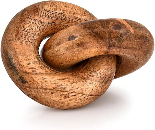 Kimona Statues Acacia Wood Wood Chain Link Décor 2-Link Table Décor, Shelf Décor, Decorative Object for Home, Modern Farmhouse (4" X 3" X 2.25")