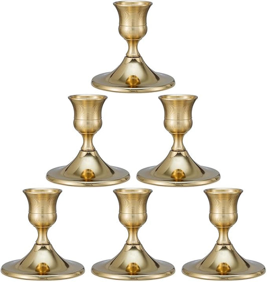 Taper Candle Stick Holder, 6PCS Brass Gold Candle Holders for Candlesticks, Vintage Metal Candlestick Holders for Dinner Room Table Centerpiece or Mantel Wedding Party Decor (6, Gold)