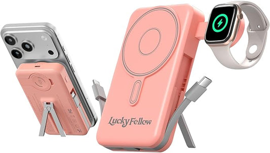 Magnetic 10000mAh Portable Charger Built-in Cables Compatible with iWath, iPhone and Android Devices, 22.5W PD Fast Charging External Battery Pack Slim Wireless Power Bank