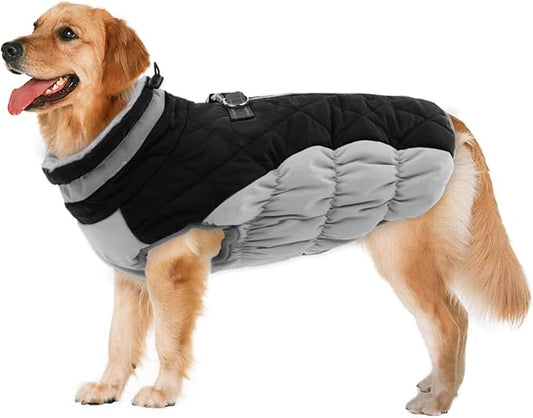 Lelepet Dog Coat Warm Dog Winter Coat Waterproof Dogs Jacket with Harness Built in Reflective Pet Fleece Vest Zip-Up Cold Weather Coats for Large Dogs Turtleneck & Windproof Coats Pitbull Black 2XL