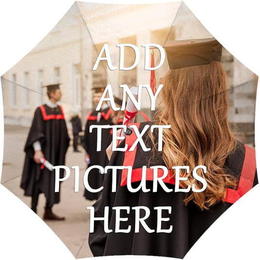 Custom Graduation Picture Photo Text Compact Travel Umbrella Personalized Folding Portable Windproof Umbrellas for Rain Sun Funny Graduate Congratulation Gifts for Men Women Friend Girl Boy