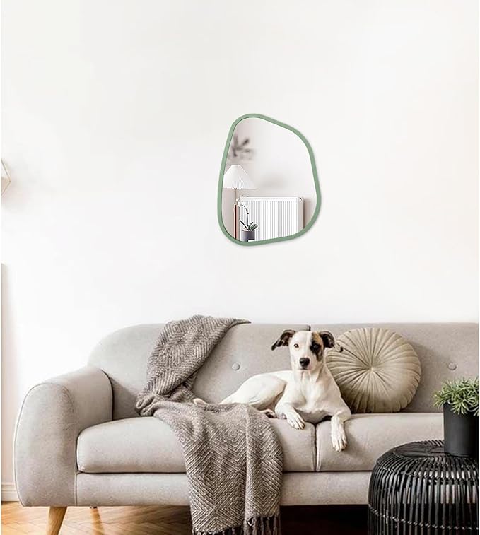 Asymmetrical Mirror for Wall Irregular Wood Frame Modern Unique Wall Mirror Decorative Vanity Bathroom Living Room Bedroom Entryway Hallway Artistic Mirror 14"x10"