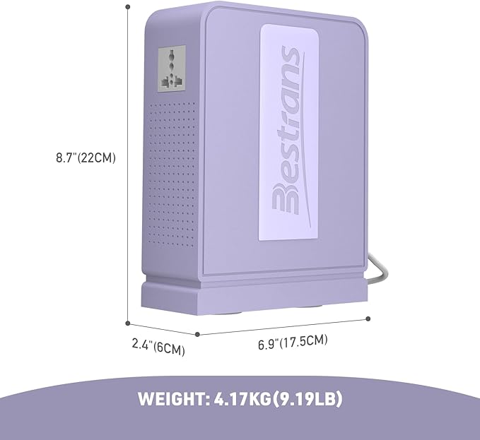 1000W Step Up Transformer 110v to 220v Converter, Heavy Duty Voltage Converter 110v to 220v with Dual Outlets, Overload Protection & Ultra-Quiet Design for Home Appliances, Light Purple