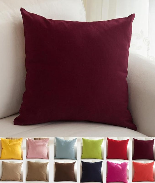 TangDepot Handmade Decorative Solid 100% Cotton Canvas Throw Pillow Covers/Pillow Shams, (16"x16", Wine)