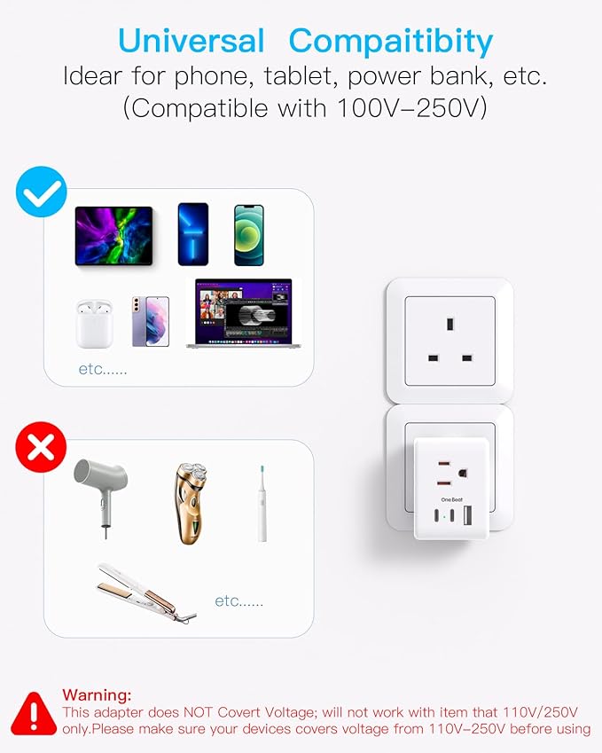 US to UK Ireland Travel Plug Adapter, Type G Power Plug Adapter with 3 Outlets 3 USB Ports(2 USB C), European Travel Plug Adapter for USA to England London Scotland British Qatar Irish Hongkong