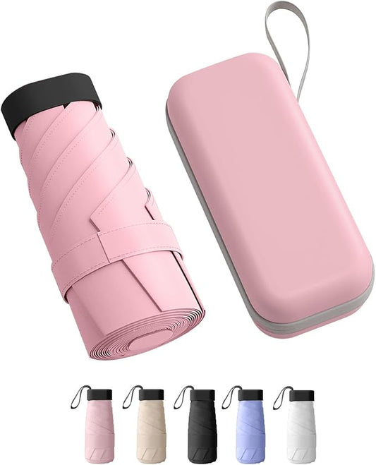 Travel Mini Compact Folding Umbrella with Case - UV Sun & Rain Protection, Lightweight Portable Pocket Umbrella for Women Men Kids, Fits Purse Backpack