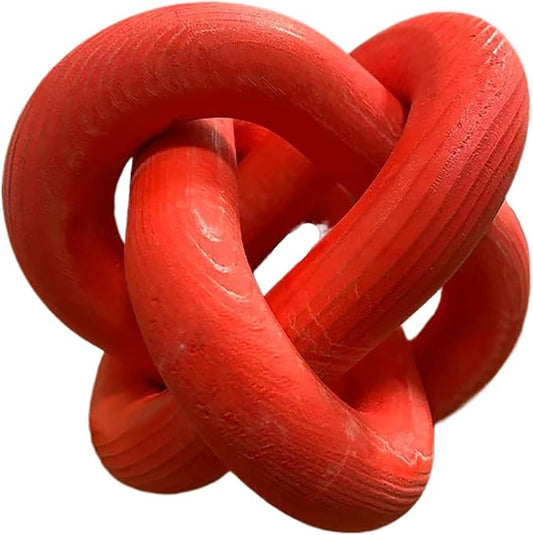 Wood Knot Chain Link Decor - 3 Link Boho Wooden Hand Carved Decorative Wooden Links Knots for Coffee Table Entryway Modern Farmhouse Shelf Decoration (Red)