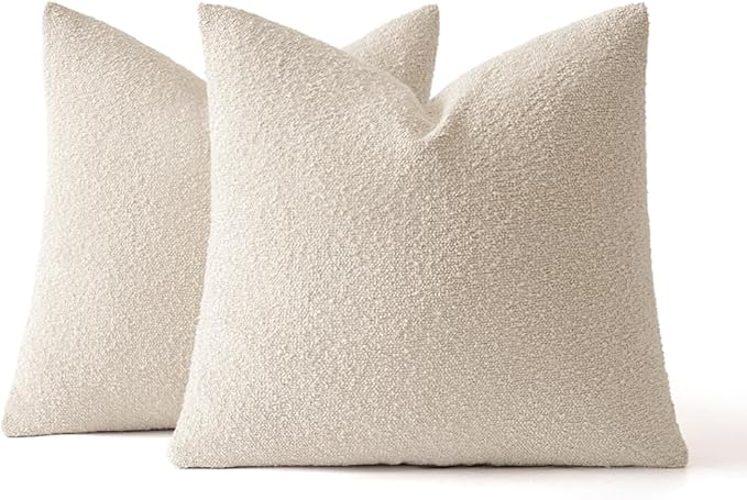 MIULEE 22x22 Christmas Decorative Euro Sham Throw Pillows for Bed Set of 2 Textured Boucle Neutral Winter Throw Pillow Covers Natural Beige Accent Solid Couch Pillowcase Sofa Livingroom Home Decor