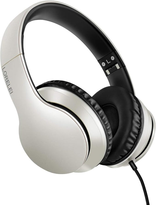 LORELEI X6 Over-Ear Headphones With Microphone, Lightweight Foldable & Portable Stereo Bass With 1.45M No-Tangle, Wired for Smartphone Tablet MP3/4