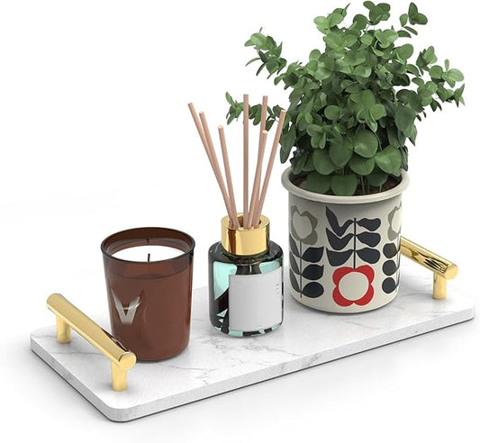 Guest Towel Holder Tray for Bathroom,Marble Slab with Handles -Napkin Holder for Kitchen - Bathroom Tray (Gold,Small)