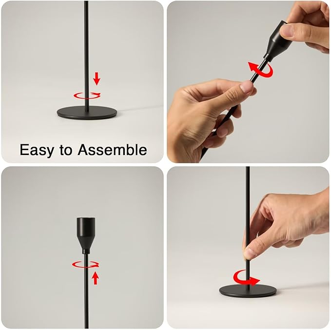 Solid Taper Candle Holders Set of 15 Bulk, Modern Matte Black Long Skinny Candlestick (Heights: 9/11/13 Inch), Heavy Iron Anti-Slip Base for Modern Fireplace Mantle Table Centerpiece Decor