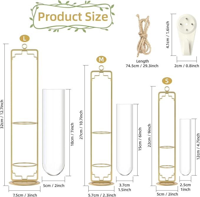 MIPON Plant Propagation Stations,Hanging Glass Propagation Test Tube Vases for Plants with Gold Metal Stand for Hydroponic Cutting Home Garden Office Decor-Gold