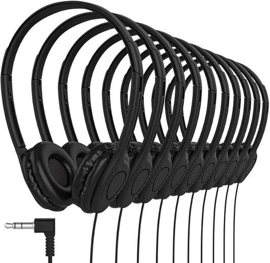 Maeline Adjustable 3.5mm Headphones with Leather Cushions (10 Pack)