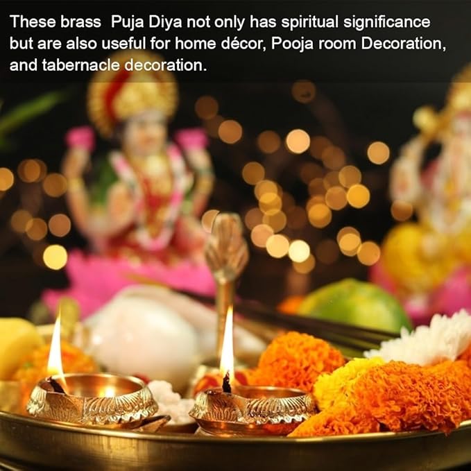 Brass Diya for Pooja Kuber Diya [ Pack of 20 Pc ] - Handmade Brass Indian Puja Oil Lamp - Kutthu vilakku nilakku Deepam for Diwali Decorations - Diwali Gifts Hashcart®