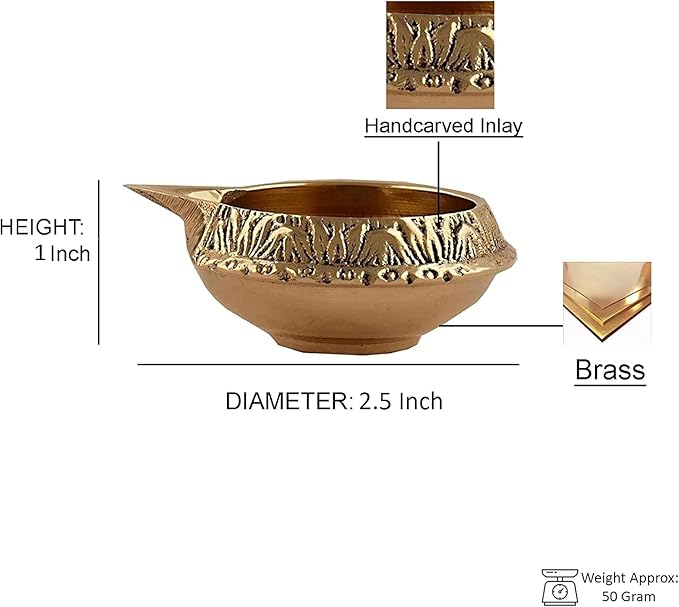 Brass Diya for Puja Kuber Diya [ Pack of 8 ] - Handmade Indian Puja Oil Lamp for Diwali Decorations - Diwali Diyas Indian Return Gifts [ Size 2.5 inch, Small ] Hashcart®
