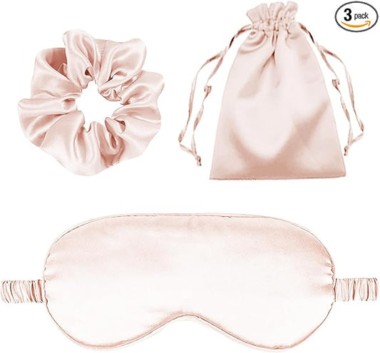 3Pcs Satin Eye Mask Silk Sleep Masks Set Silky Blindfold Eyeshade Blackout Eyes Cover Pouches Bag Scrunchy Wedding Gift